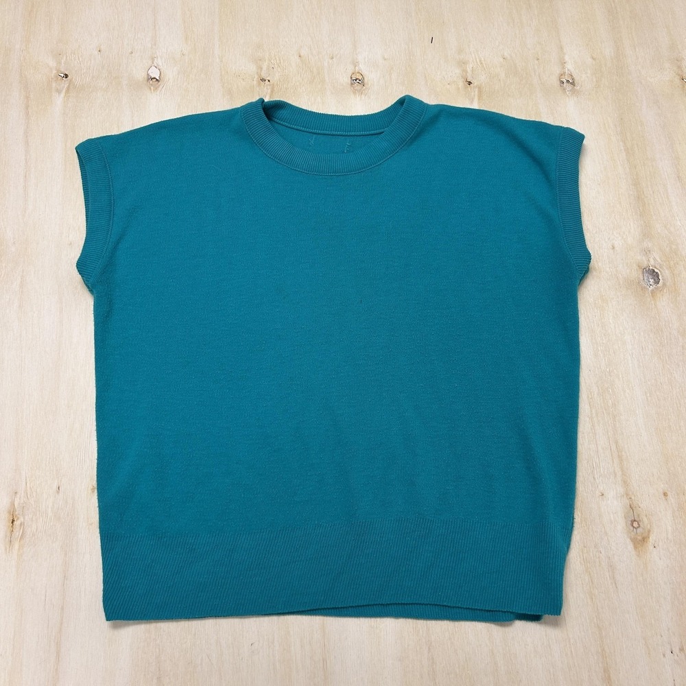 Vintage Sweater Vest Womens XL Green Crew Neck Tight-Knit Stretch Jade Made USA
